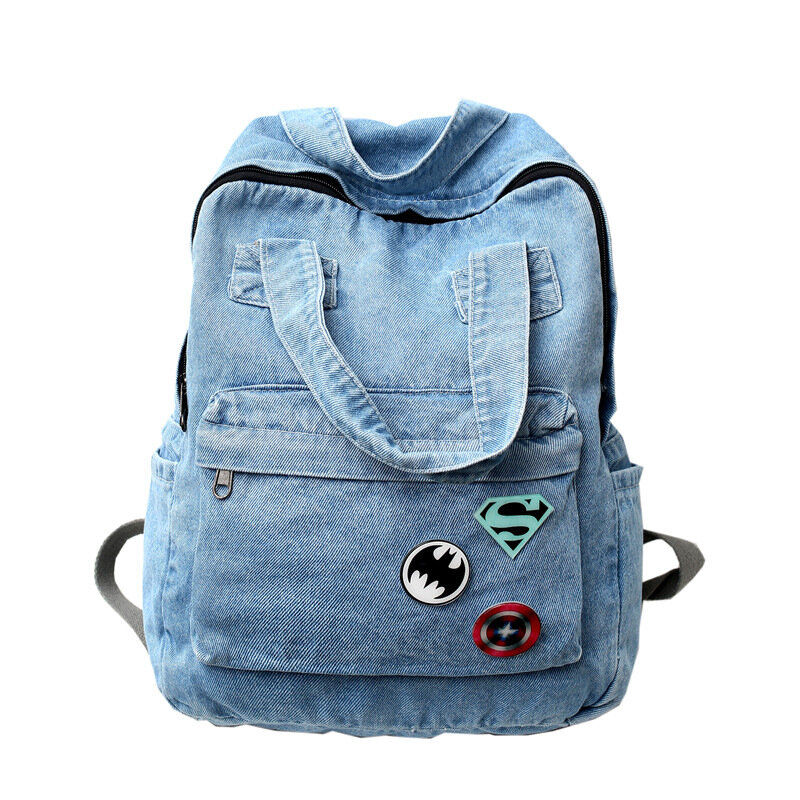 Рюкзак Bag&You джинсовый с акриловыми значками, цвет голубой
