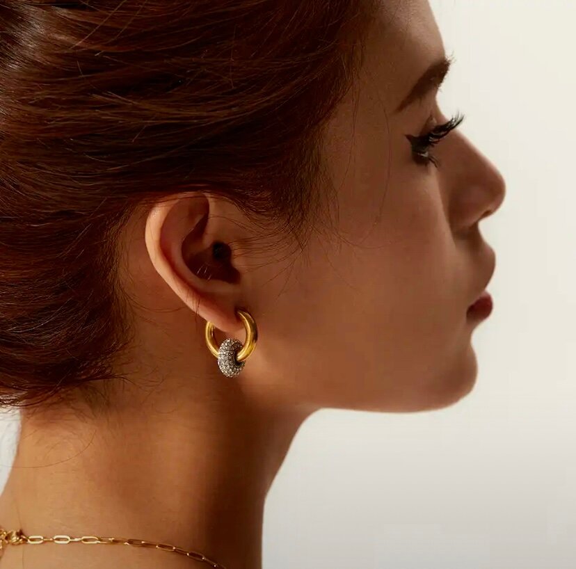 Серьги-трансформеры SORONA, Swarovski Zirconia, циркон, серебристый/золотистый — фото 1