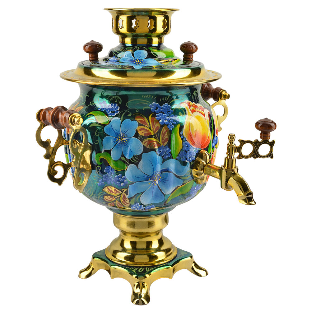 фото Самовар электрический 3 литра с художественной росписью «Букет с сиренью» формы «Овал»