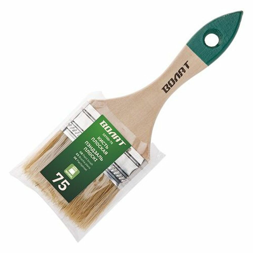 Кисть малярная плоская волат 10700-75 75 мм, натуральная, для краски, лака, олифы и эмали — фото 1