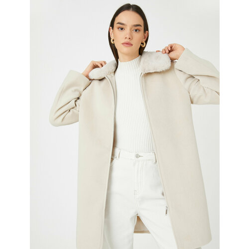 фото Пальто koton, размер 48, белый, серый