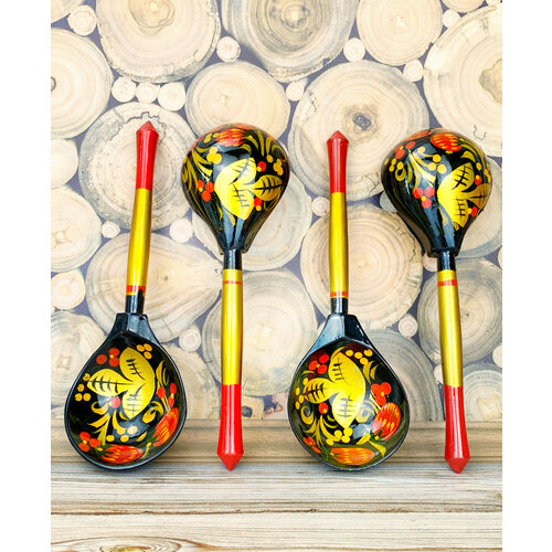 Деревянная ложка столовая музыкальная хохлома 4 штук 1299₽