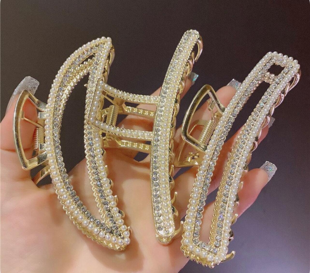 Крабик для волос с металлическими стразами — фото 1