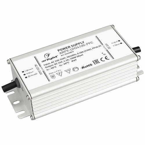 Блок питания ARPV-UH24100-PFC (24V, 4.2A, 100W) (Arlight, IP67 Металл, 7 лет) блок питания arpv uh24100 pfc 0 10v 24v 4 2a 100w arlight ip67 металл 7 лет артикул 030284