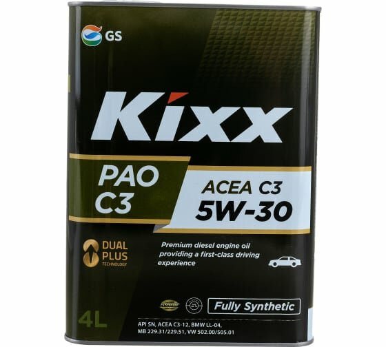 Масло моторное 5W30 Kixx PAO ACEA C3 API SN (синт.) металл. (4л)
