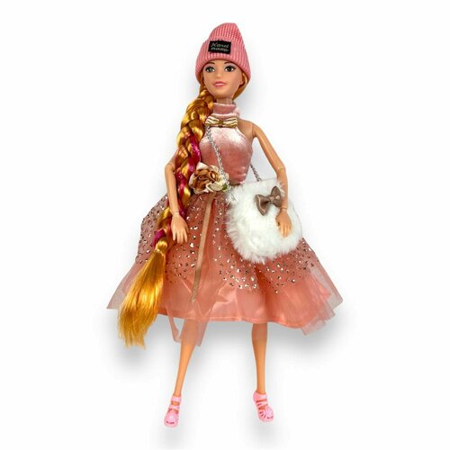 Кукла Барби с длинными волосами и меховой сумкой