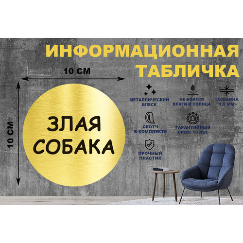 табличка осторожно злая собака на стену и дверь 300 100 мм с двусторонним скотчем Табличка-пиктограмма злая собака на стену и дверь D100 мм с двусторонним скотчем