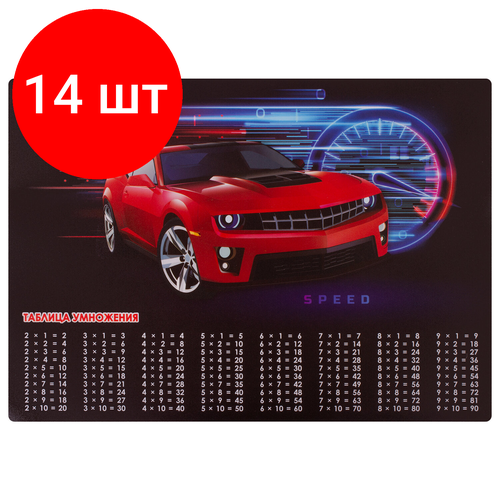 Комплект 14 шт, Настольное покрытие юнландия, А3+, пластик, 46x33 см, Red Car, 270398