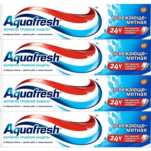 Зубная паста Aquafresh Освежающе мятная, 100 мл х 4 шт aquafresh зубная паста тройная защита освежающе мятная 100 ml 3 шт