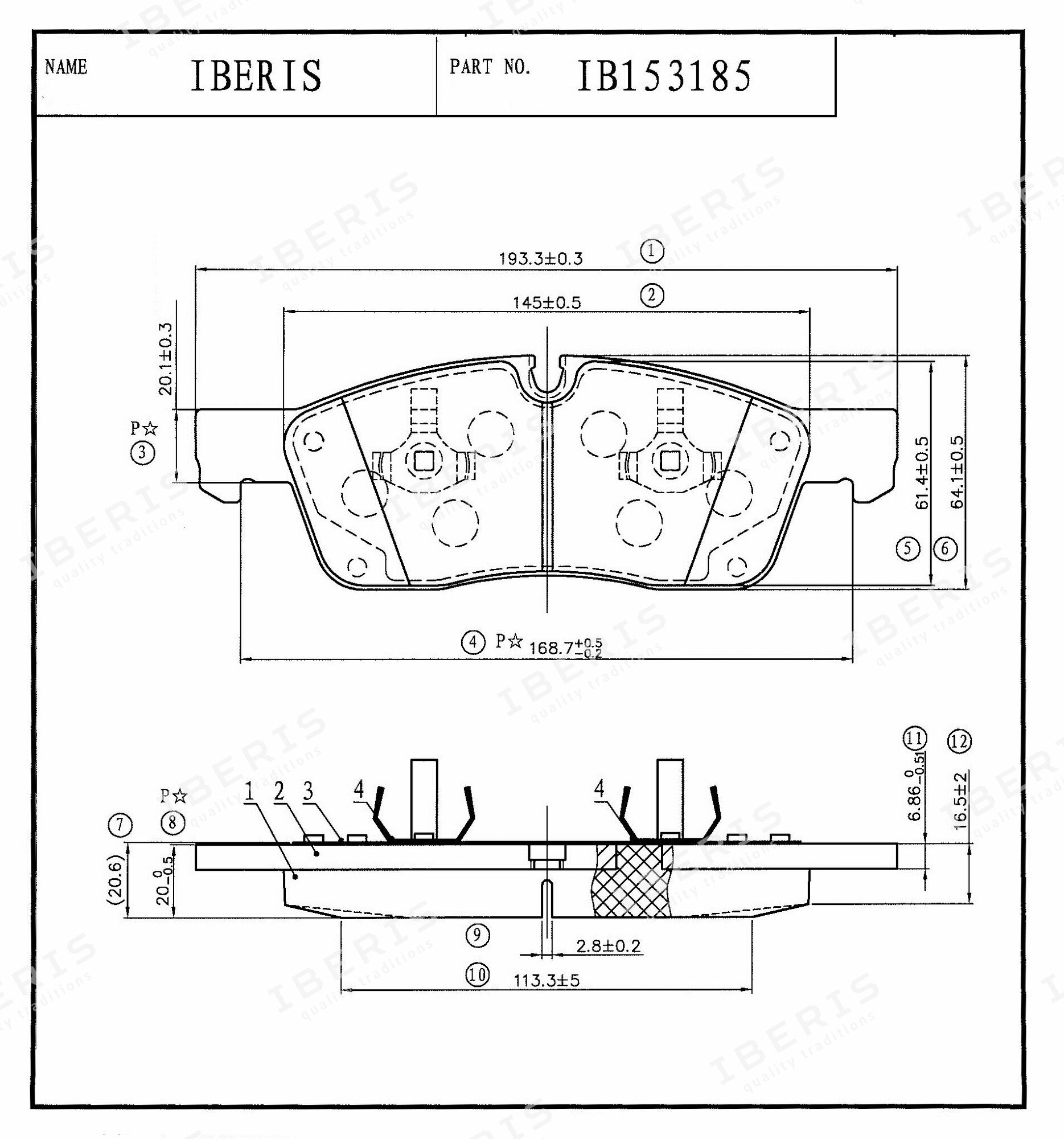 IBERIS колодки тормозные передние комплект mercedes w166 x166 gl350 ml2 ib153185 (OEM a0074208020)