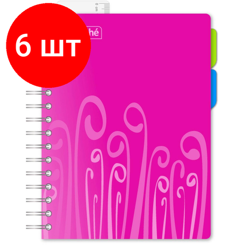 Комплект 6 штук, Бизнес-тетрадь А5.140 л, пласт обл, с разд, спир, ATTACHE FANTASY, розов