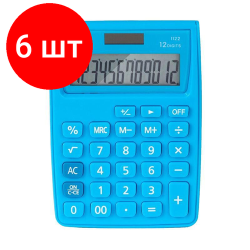 Комплект 6 штук, Калькулятор карманный Deli E1122, 12-р, дв. пит, 120х86мм, голубой