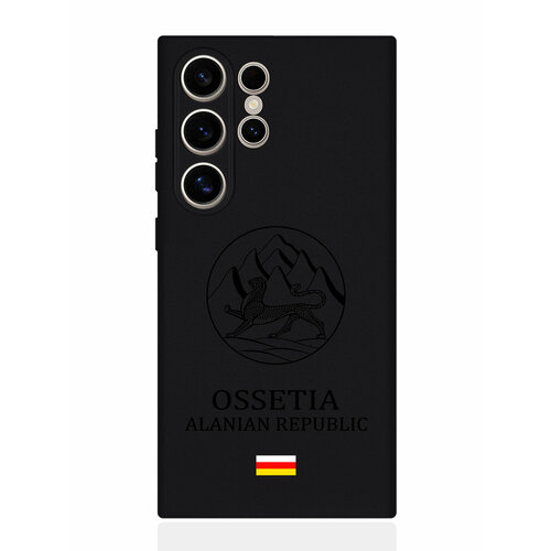 Черный силиконовый чехол SignumCase для Samsung S24 Ultra Черный лаковый Герб Северной Осетии