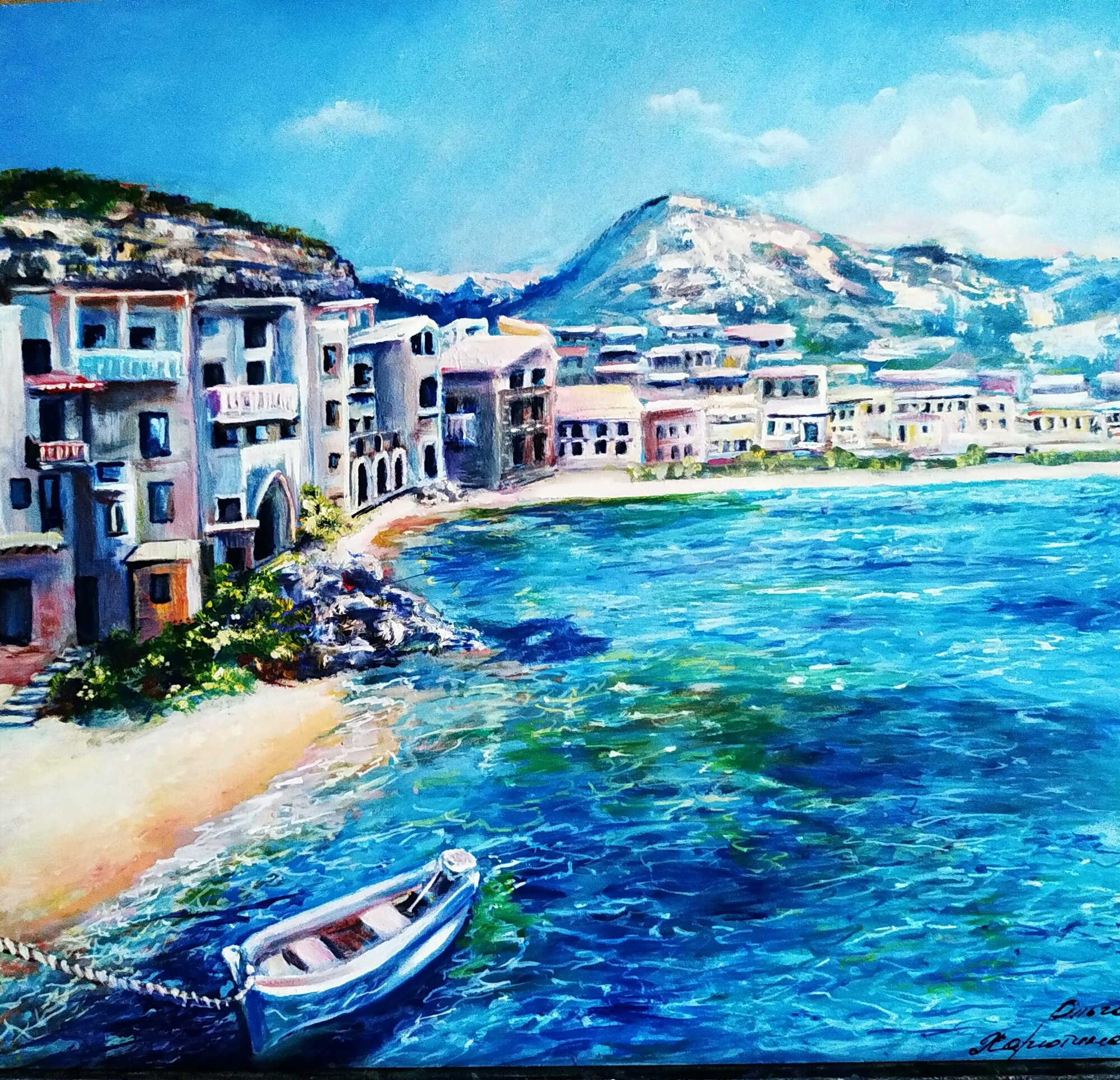 Картина "Сицилия", 37х34, оргалит/масло