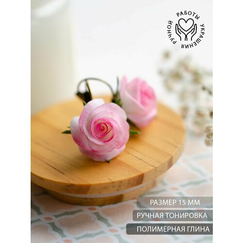 фото Серьги handmadeblossom, размер 15 мм, белый, розовый