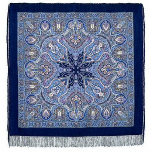 Платок Павловопосадская платочная мануфактура,146х146 см, золотой, синий платок cacharel шерсть с бахромой 70х70 см голубой