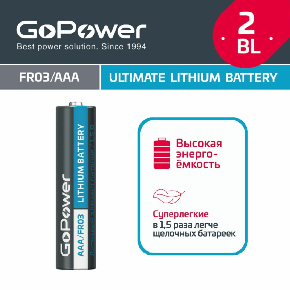Батарейка GoPower FR03 AAA BL2 Lithium 1.5V — фото 1