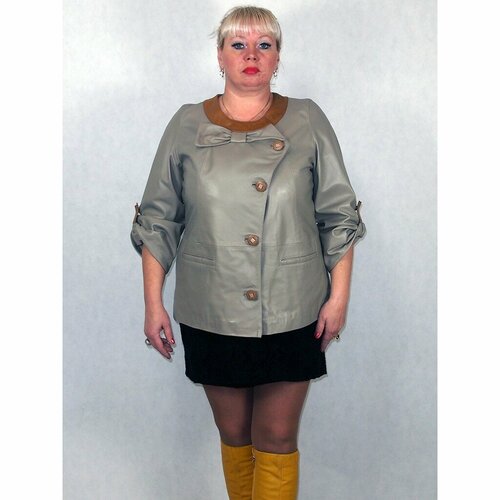 фото Кожаная куртка , размер 56, серый ип паршков е.в.