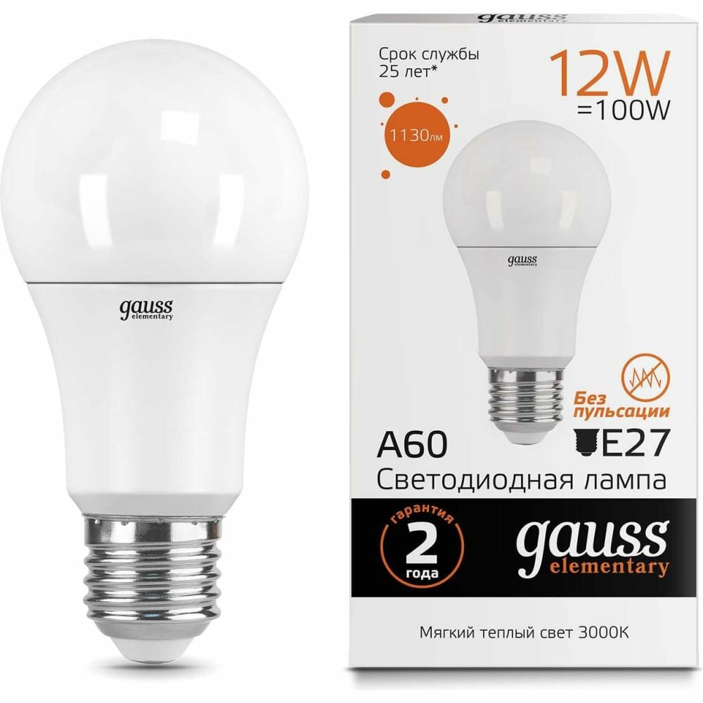 Gauss Лампа LED Elementary A60 12W E27 3000K 23212