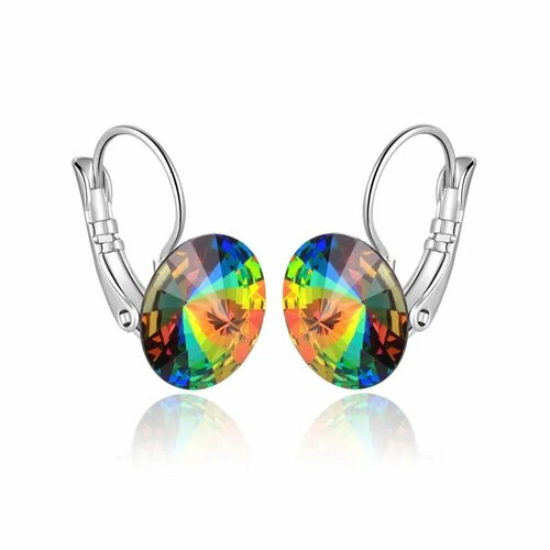 Серьги diSat, кристаллы Swarovski, размер 15 мм, желтый, серебряный