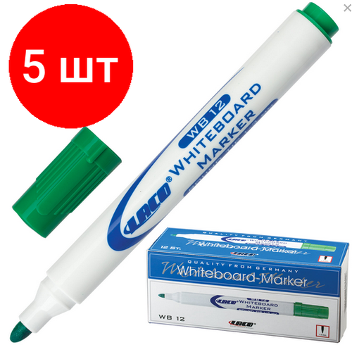 Комплект 5 шт, Маркер стираемый для белой доски зеленый, LACO (лако, 3 мм, WB12