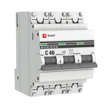 Автоматический выключатель ВА 47-63, 3P 40А (C) 4,5kA EKF PROxima