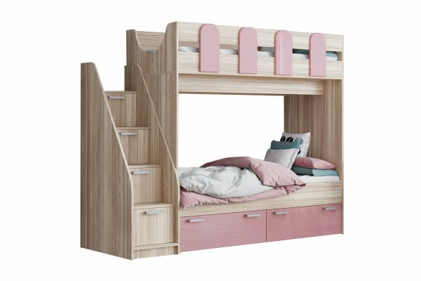 Кровать двухъярусная "Бемби-11" 0,8*1,8 м - Розовый металлик / Ясень шимо светлый