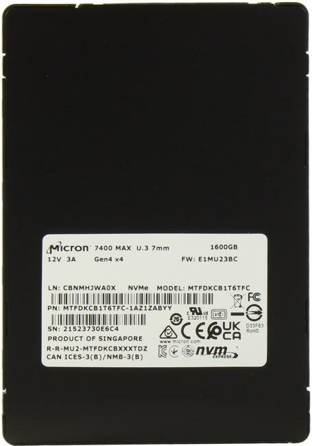 SSD накопитель Crucial Micron 7400MAX 1.6ТБ, 2.5", PCI-E 4.0 x4, NVMe, U.3 - фото №7