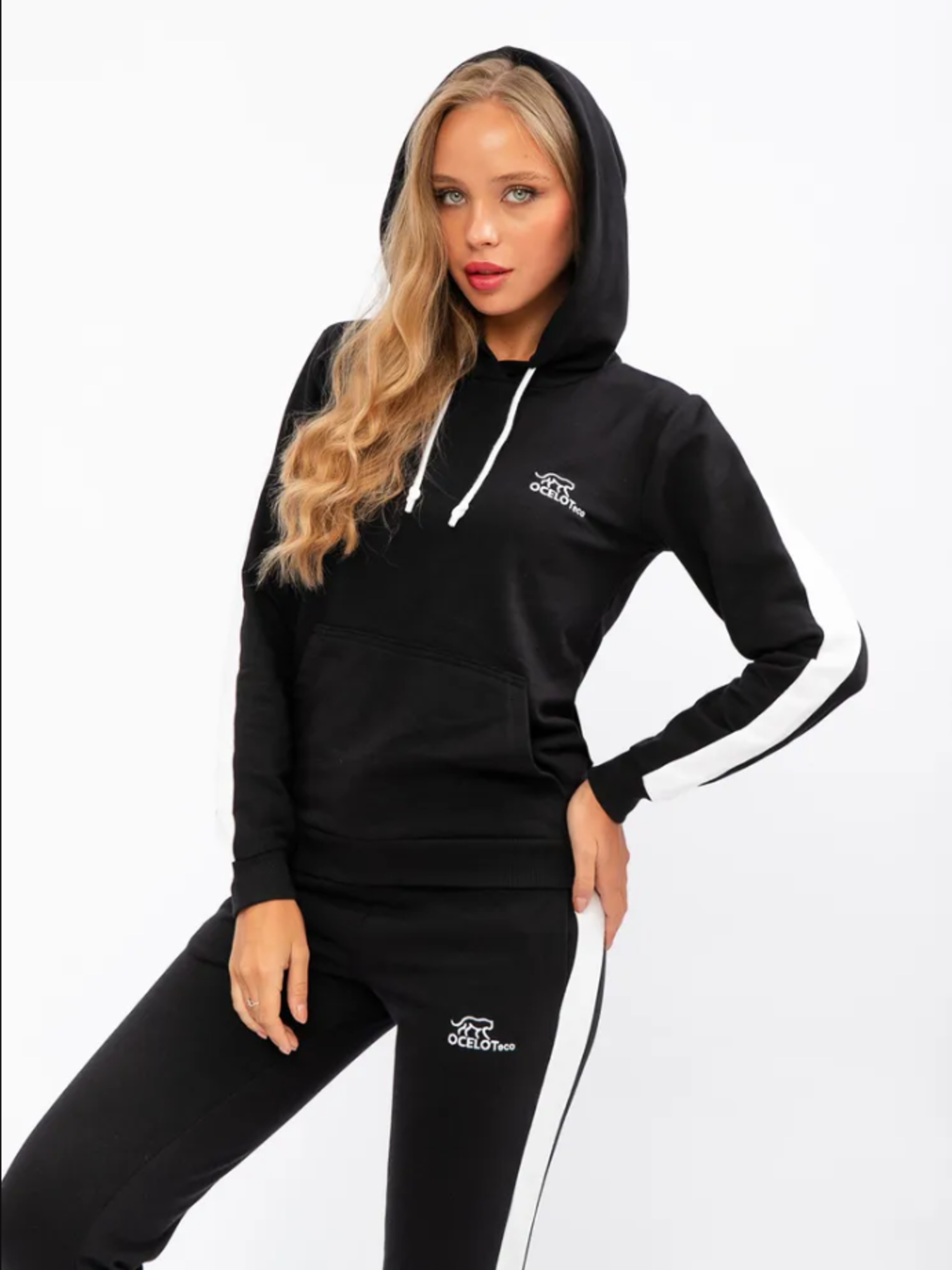 фото Ocelot eco / Женский костюм спортивный серый, с лампасом, худи с капюшоном, 50 размер