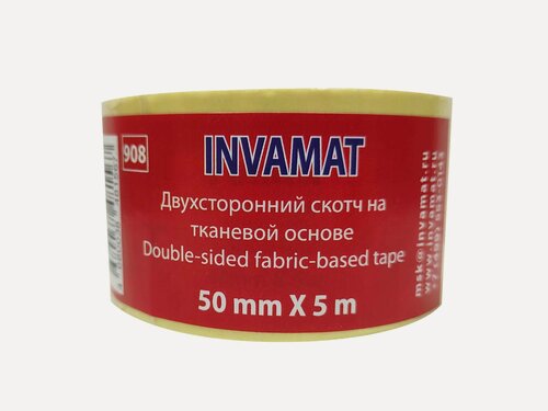 Изображение товара Двухсторонний скотч INVAMAT 908 на тканевой основе 50 мм х 5 м