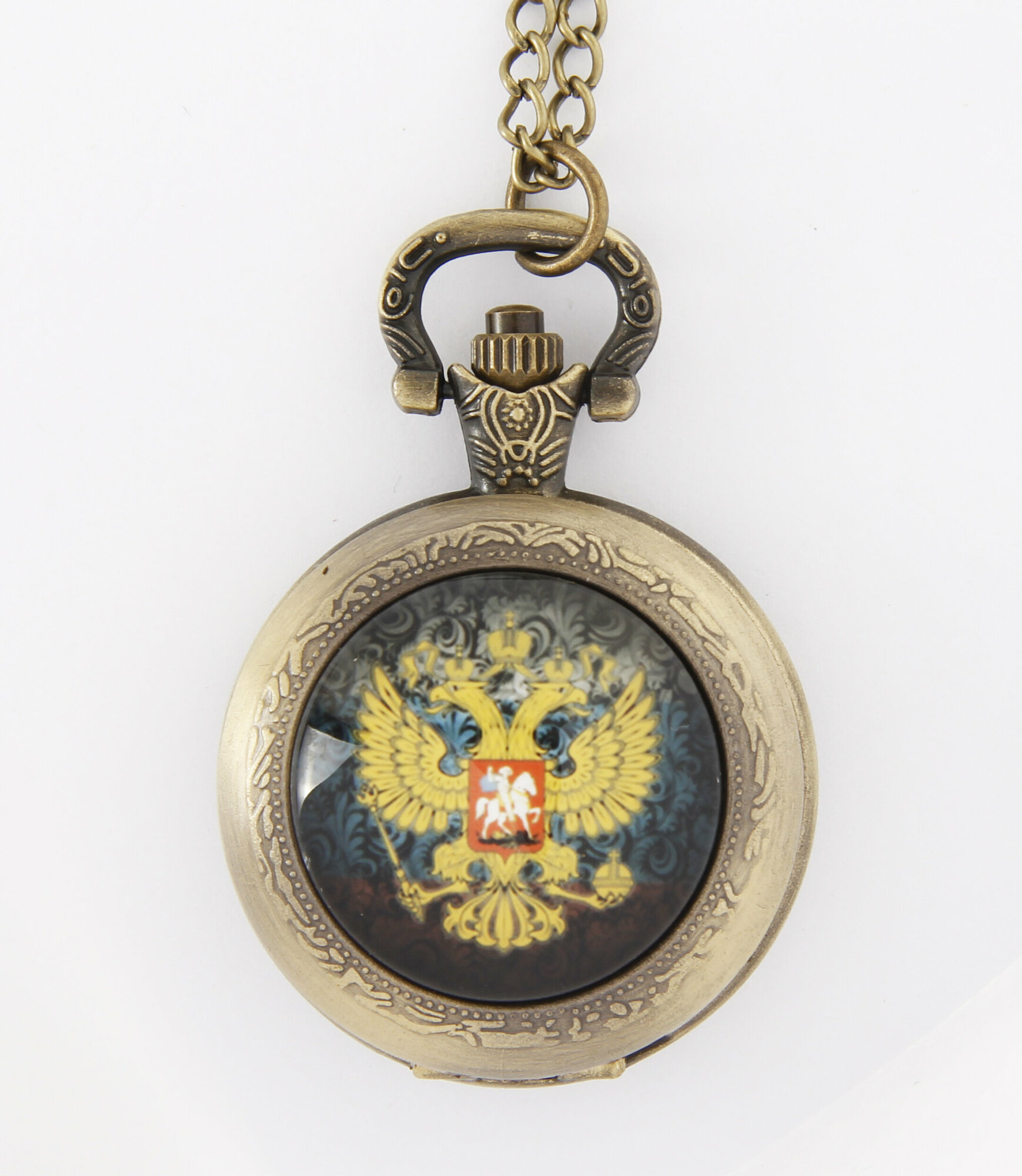 Карманные кварцевые часы "Герб Российской Федерации" на цепочке. Металл, кварцевый часовой механизм.