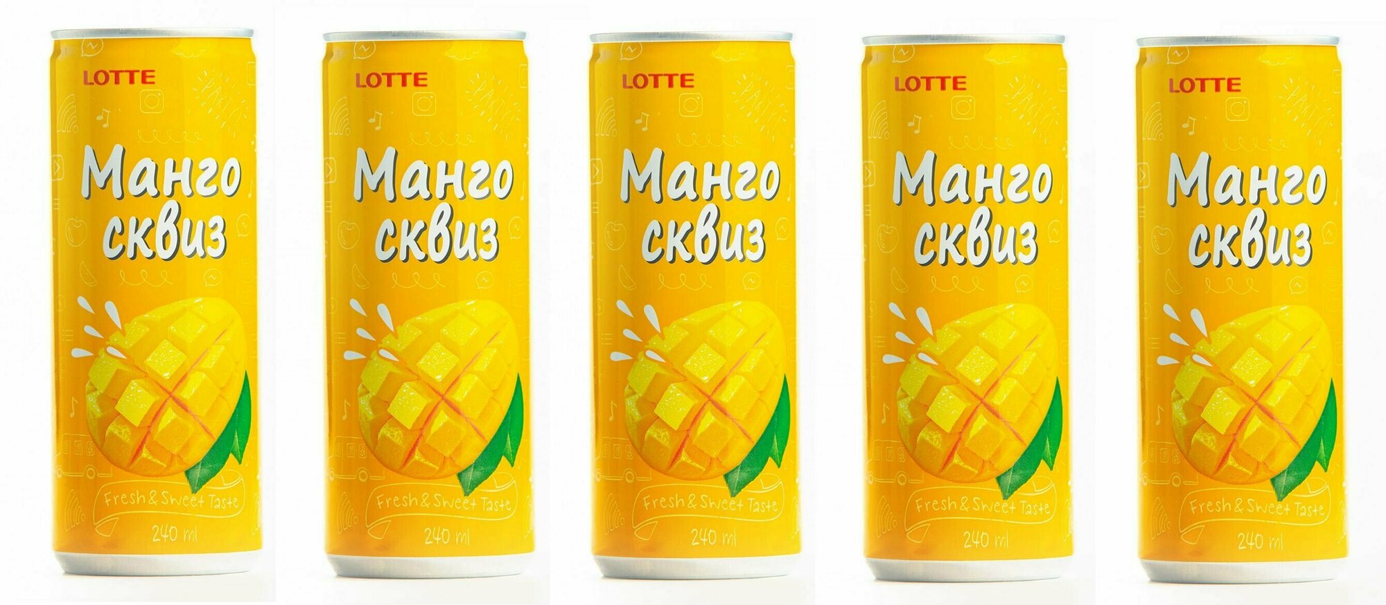 Напитки Lotte "SQUEEZE Mango" - 5 банок по 0,25 литра