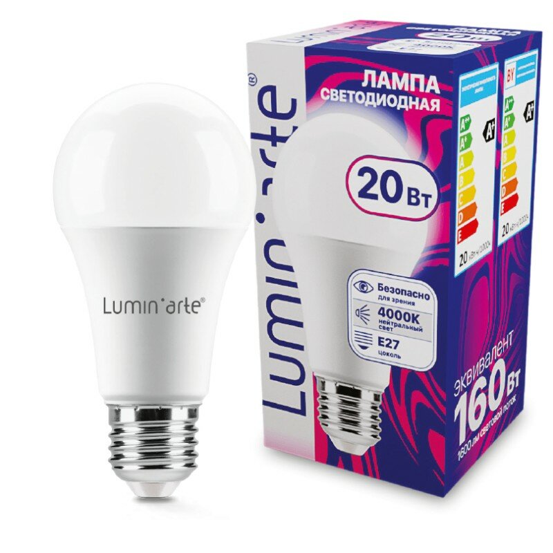 фото Светодиодная лампа LUMINARTE LSTD-A60-20W4KE27 20Вт 4000K E27, цена за 1 шт.