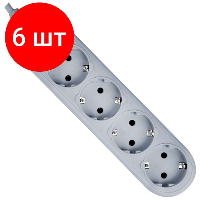 Комплект 6 шт, Сетевой фильтр Defender ES Lite 4 розетки 1.8м, серый