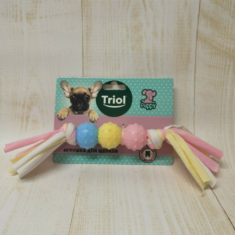 Triol игрушка из термопластичной резины Puppy "Три мячика с лентами" для щенков (22 см.) - фото №3