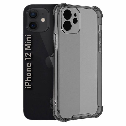 Чехол силиконовый на телефон Apple iPhone 12 Mini прозрачный противоударный с защитой камеры, бампер с усиленными углами для смартфона Айфон 12 мини, серый