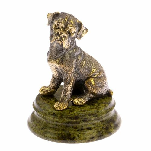 Декоративная фигурка Щенка собаки породы Боксёр из бронзы на подставке из натурального камня змеевика 5250₽