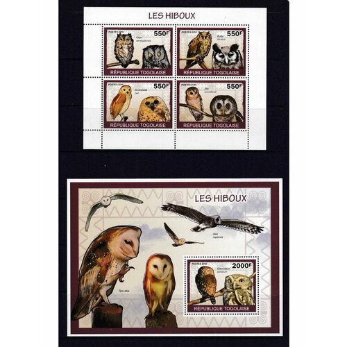 Почтовые марки Того 2010 набор лист+блок Хищные Птицы Совы почтовые марки россии 1992 год 4 фауна охрана природы актуальная тема филателии блок