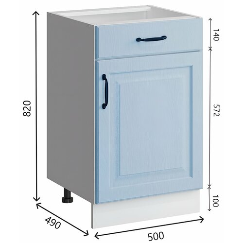 Шкаф кухонный напольный 50 см, с ящиком без столешницы, МДФ Лазурное дерево