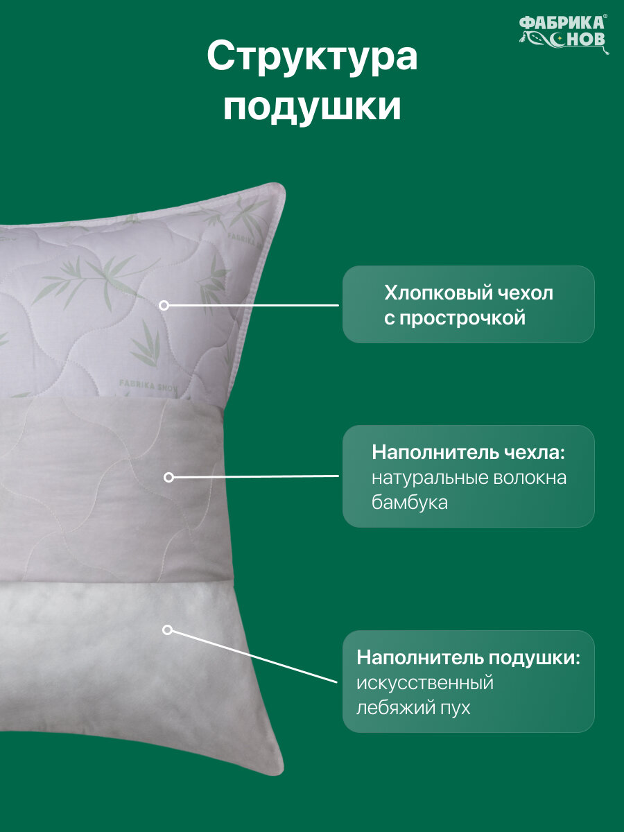 Подушка Хлопок&Бамбук 50 x 70, с волокнами бамбука, стеганая