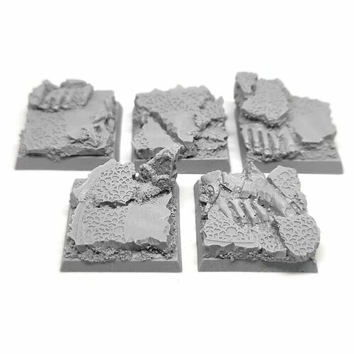Набор квадратных подставок для миниатюр (Вархаммер, Warhammer и пр.) Эльфийские руины, 25х25 мм, непокрашенные, 5 шт.