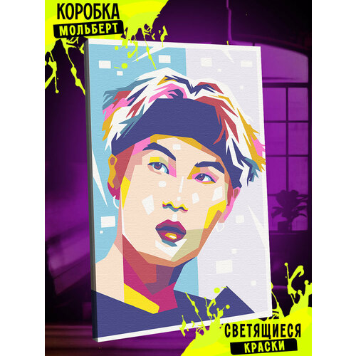 Картина по номерам светящаяся в темноте BTS K-POP поп-арт pop-art холст на подрамнике 40х60 см