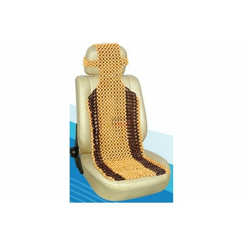 Накидка на сиденье массажная деревянные шарики Almega с подголовником бежевая ALMEGA 53260 | цена за 1 шт