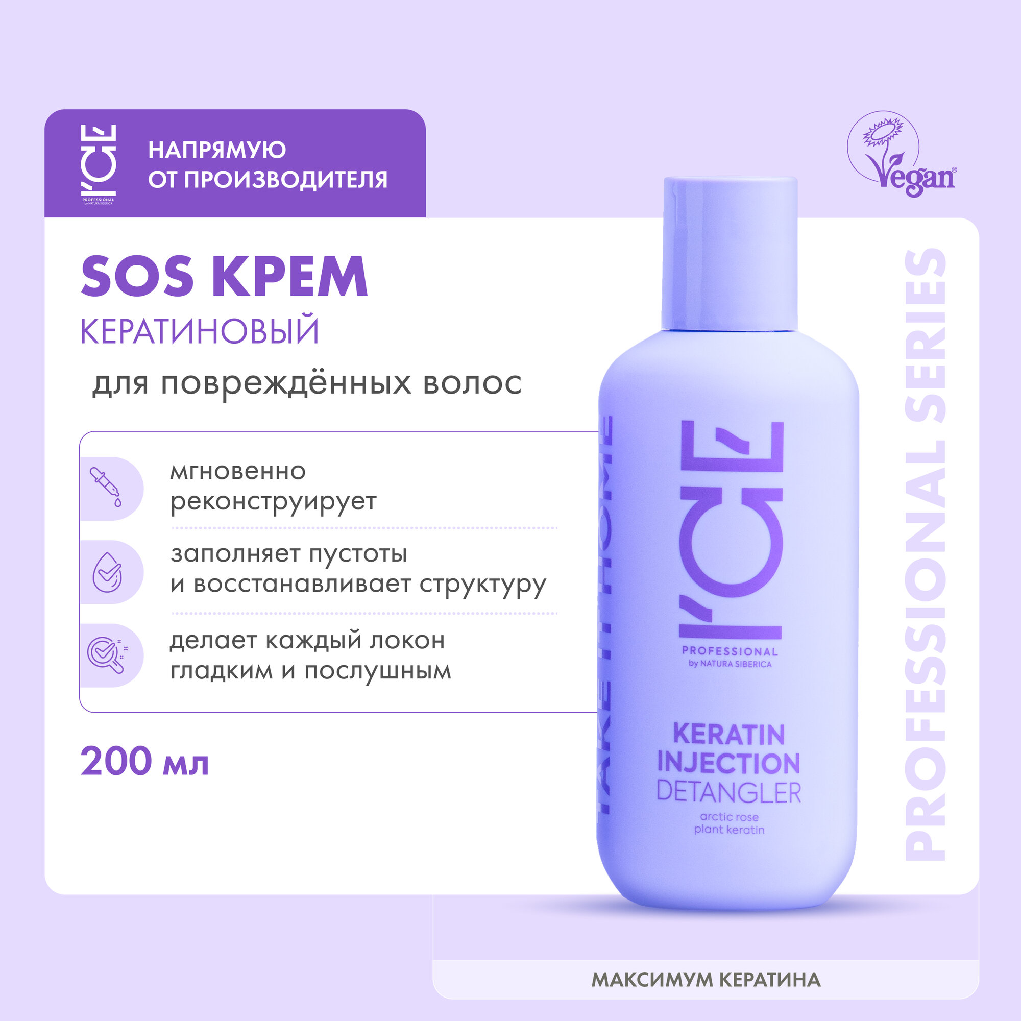 Кератиновый крем для повреждённых волос ICE by Natura Siberica take it home 200 мл