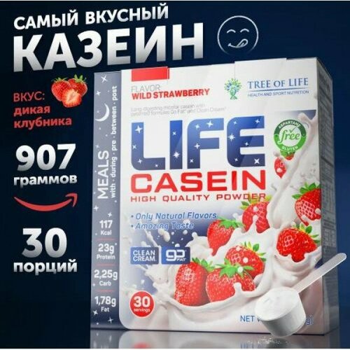 Life Casein 907 gr, 30 порции(й), клубника life casein 450 gr 15 порции й малина