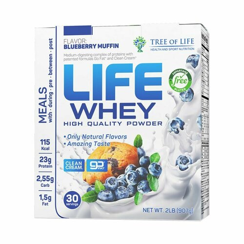 Сывороточный протеин Life Whey 2lb (907гр) со вкусом Черничный Маффин 30 порций сывороточный протеин культлаб черничный маффин 900 г