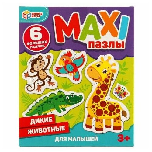 Макси-пазлы д/малышей (6эл) Дикие животные в/к 4680107902160 турбанист д с дикие животные