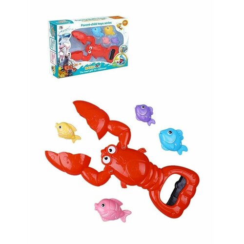 игрушка для купания розовый дельфин с рыбками в коробке 2578 b Набор для купания Краб с рыбками красный 2578-D