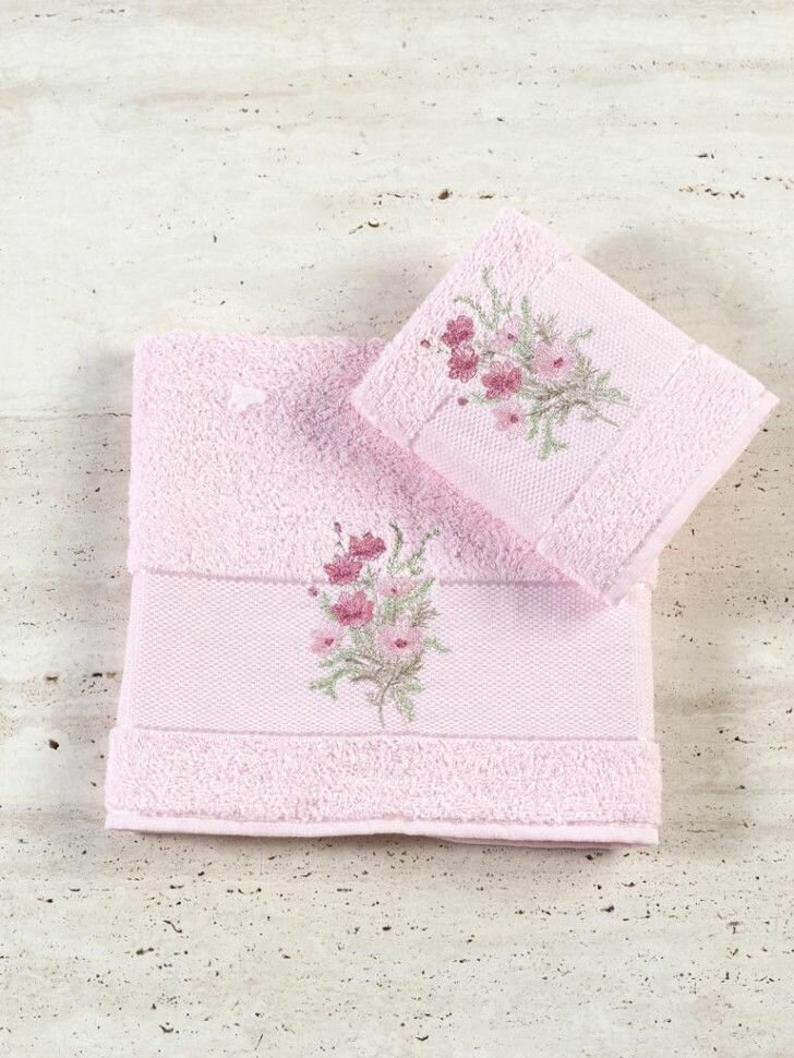 фото Набор махровых полотенец DIVA AFRODITA шарм 50х90 (1шт), 70х140 (1шт) светло-розовый