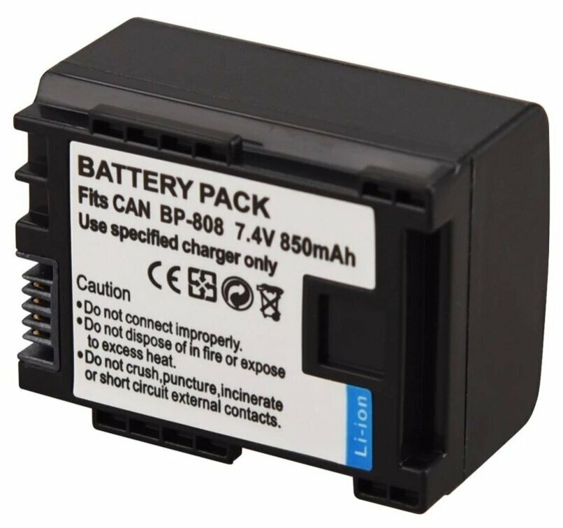 Аккумулятор для видеокамеры Canon BP-808, BP-808D, 7.4V, 850mAh, код mb077190